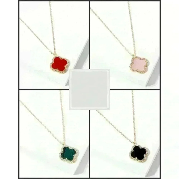 COPY - QUATREFOIL PINK PENDANT GOLD DIPPED NECKLACE - Picture 3 of 3